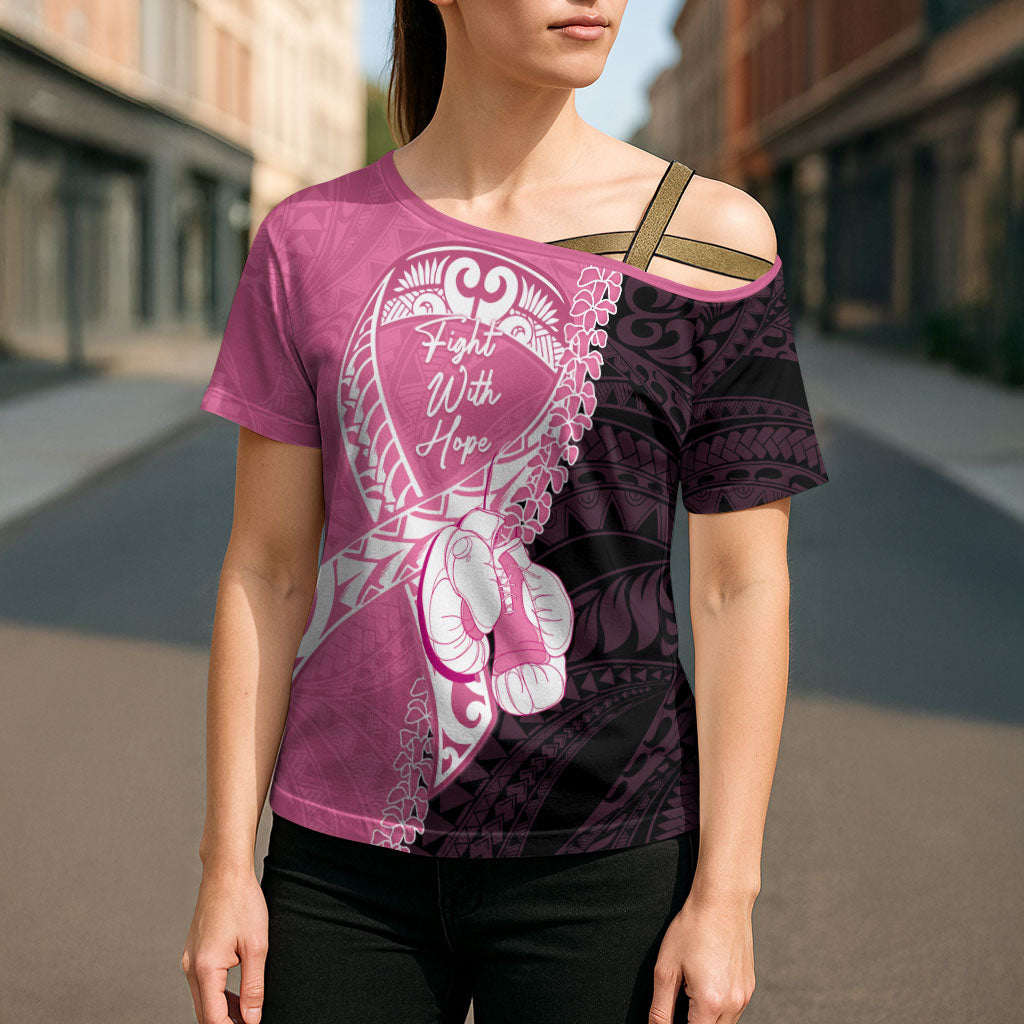 Personalised Polynesia Breast Cancer Awareness Cross Shoulder Shirt Fight With Hope Pink Ribbon Boxing Gloves LT14 - Polynesian Pride