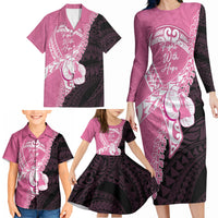 Personalised Polynesia Breast Cancer Awareness Family Matching Long Sleeve Bodycon Dress and Hawaiian Shirt Fight With Hope Pink Ribbon Boxing Gloves LT14 - Polynesian Pride