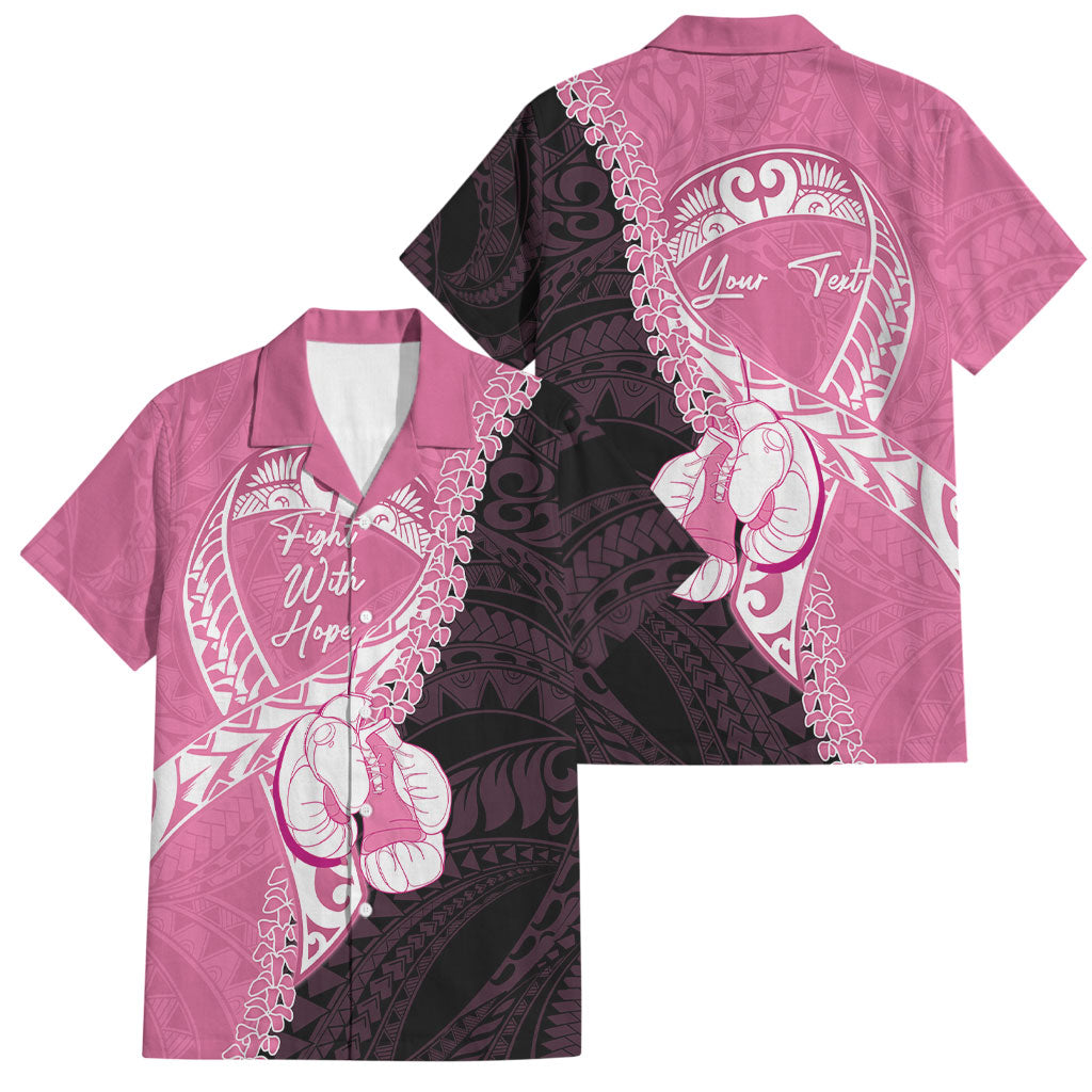 Personalised Polynesia Breast Cancer Awareness Family Matching Long Sleeve Bodycon Dress and Hawaiian Shirt Fight With Hope Pink Ribbon Boxing Gloves LT14 Dad's Shirt - Short Sleeve Pink - Polynesian Pride