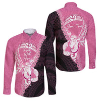 Personalised Polynesia Breast Cancer Awareness Family Matching Long Sleeve Bodycon Dress and Hawaiian Shirt Fight With Hope Pink Ribbon Boxing Gloves LT14 Dad's Shirt - Long Sleeve Pink - Polynesian Pride