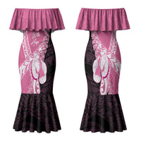 Personalised Polynesia Breast Cancer Awareness Family Matching Mermaid Dress and Hawaiian Shirt Fight With Hope Pink Ribbon Boxing Gloves LT14 Mom's Dress Pink - Polynesian Pride