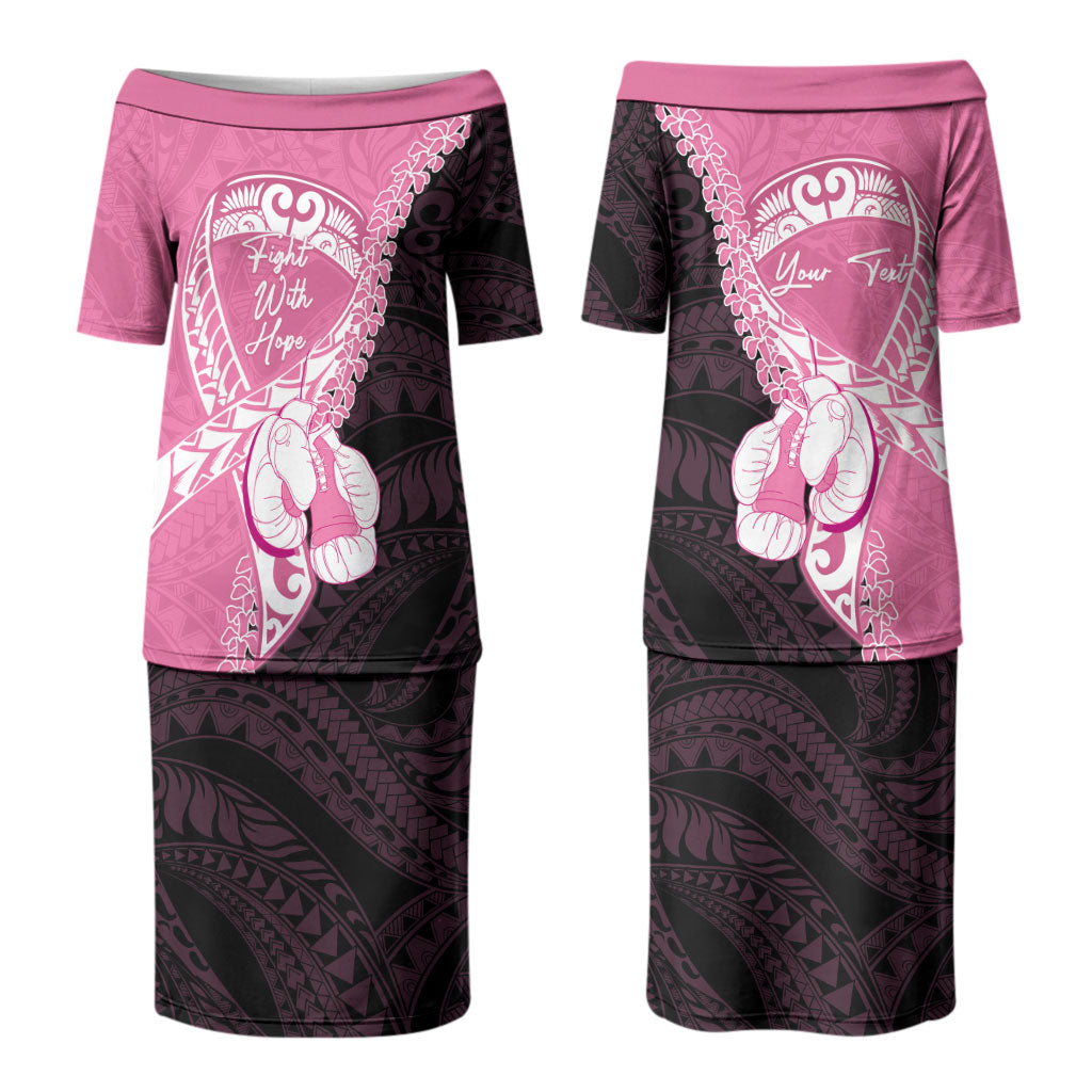 Personalised Polynesia Breast Cancer Awareness Family Matching Puletasi and Hawaiian Shirt Fight With Hope Pink Ribbon Boxing Gloves LT14 Mom's Dress Pink - Polynesian Pride