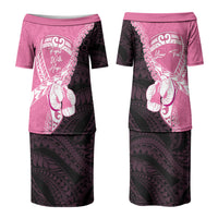 Personalised Polynesia Breast Cancer Awareness Family Matching Puletasi and Hawaiian Shirt Fight With Hope Pink Ribbon Boxing Gloves LT14 Mom's Dress Pink - Polynesian Pride