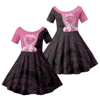 Personalised Polynesia Breast Cancer Awareness Family Matching Puletasi and Hawaiian Shirt Fight With Hope Pink Ribbon Boxing Gloves LT14 Daughter's Dress Pink - Polynesian Pride