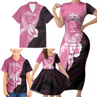 Personalised Polynesia Breast Cancer Awareness Family Matching Short Sleeve Bodycon Dress and Hawaiian Shirt Fight With Hope Pink Ribbon Boxing Gloves LT14 - Polynesian Pride