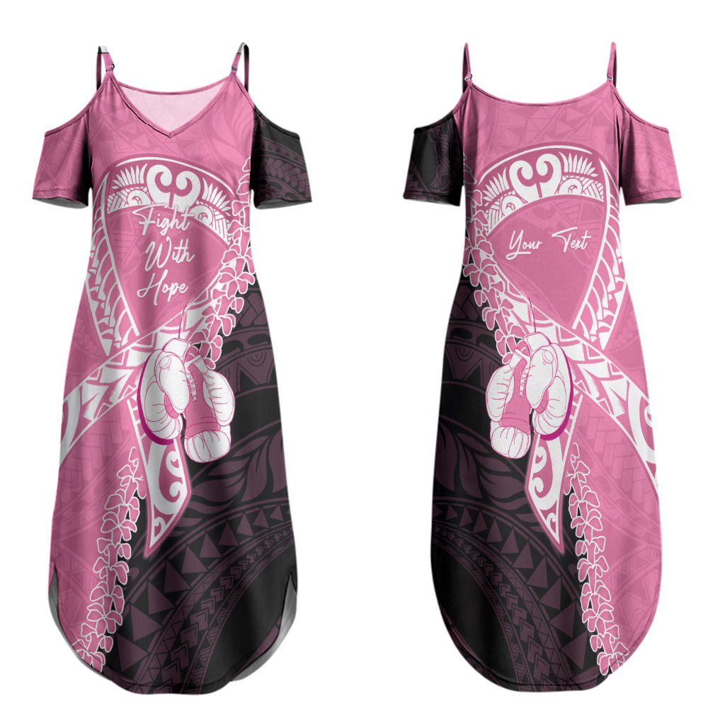 Personalised Polynesia Breast Cancer Awareness Family Matching Summer Maxi Dress and Hawaiian Shirt Fight With Hope Pink Ribbon Boxing Gloves LT14 Mom's Dress Pink - Polynesian Pride