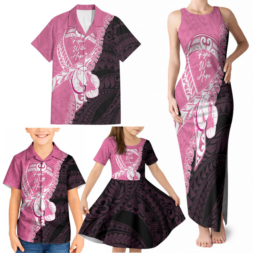 Personalised Polynesia Breast Cancer Awareness Family Matching Tank Maxi Dress and Hawaiian Shirt Fight With Hope Pink Ribbon Boxing Gloves LT14 - Polynesian Pride