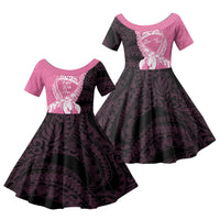 Personalised Polynesia Breast Cancer Awareness Family Matching Tank Maxi Dress and Hawaiian Shirt Fight With Hope Pink Ribbon Boxing Gloves LT14 Daughter's Dress Pink - Polynesian Pride