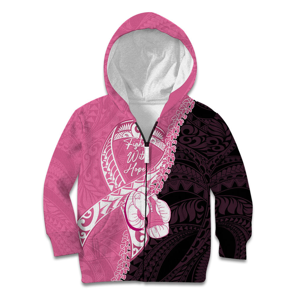 Personalised Polynesia Breast Cancer Awareness Kid Hoodie Fight With Hope Pink Ribbon Boxing Gloves LT14 Zip Hoodie Pink - Polynesian Pride