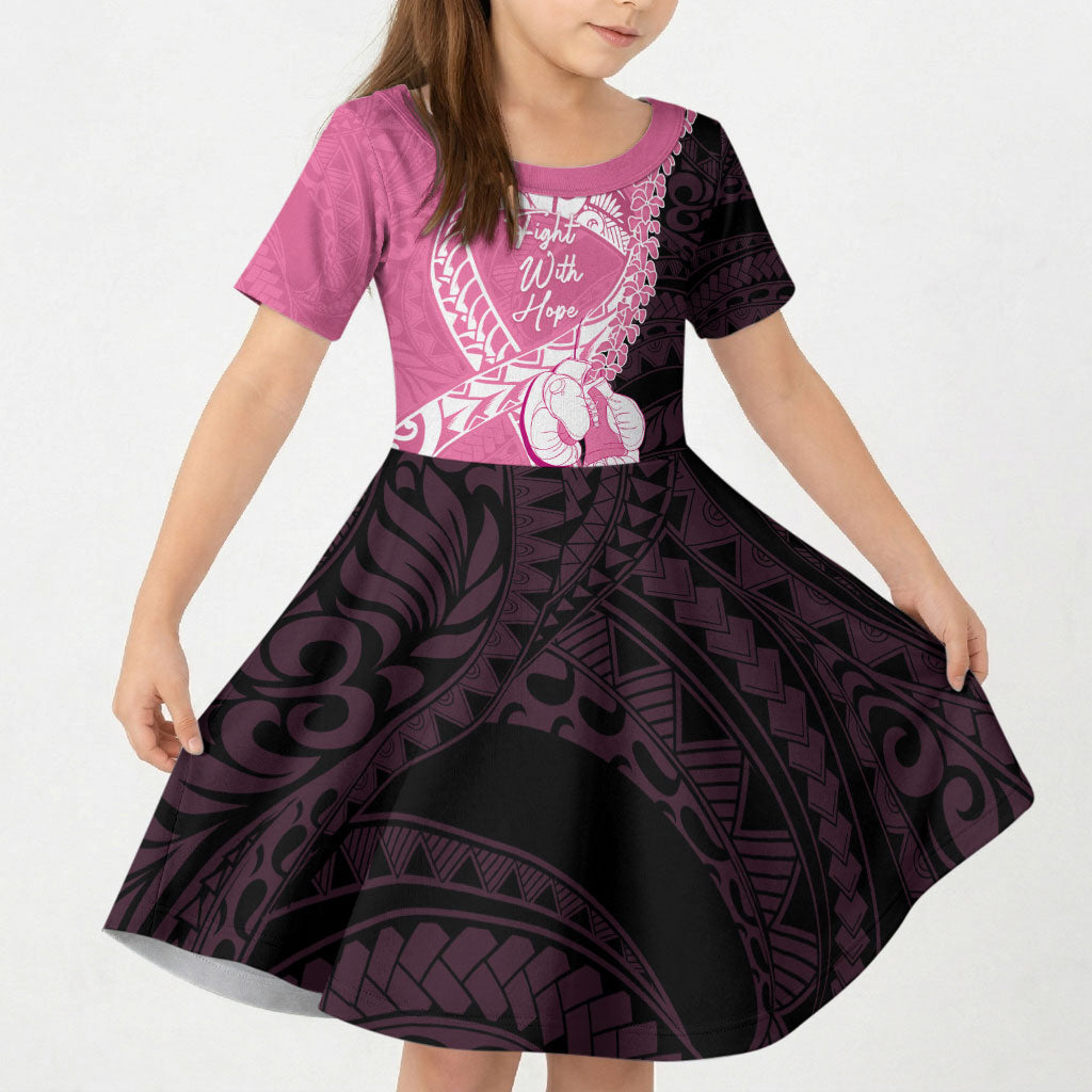 Personalised Polynesia Breast Cancer Awareness Kid Short Sleeve Dress Fight With Hope Pink Ribbon Boxing Gloves LT14 KID Pink - Polynesian Pride