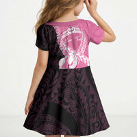 Personalised Polynesia Breast Cancer Awareness Kid Short Sleeve Dress Fight With Hope Pink Ribbon Boxing Gloves LT14 - Polynesian Pride
