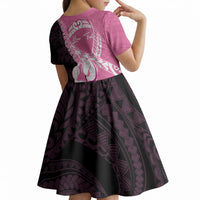 Personalised Polynesia Breast Cancer Awareness Kid Short Sleeve Dress Fight With Hope Pink Ribbon Boxing Gloves LT14 - Polynesian Pride