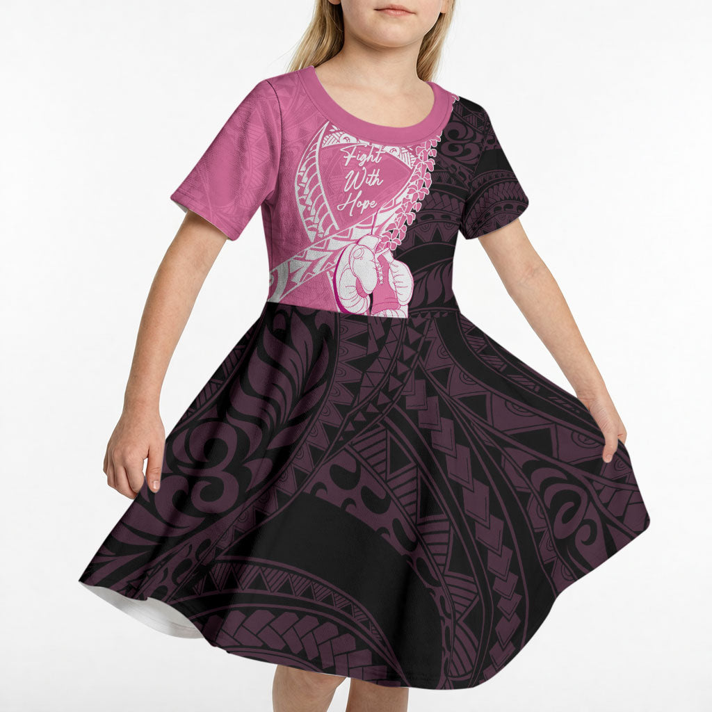 Personalised Polynesia Breast Cancer Awareness Kid Short Sleeve Dress Fight With Hope Pink Ribbon Boxing Gloves LT14 - Polynesian Pride