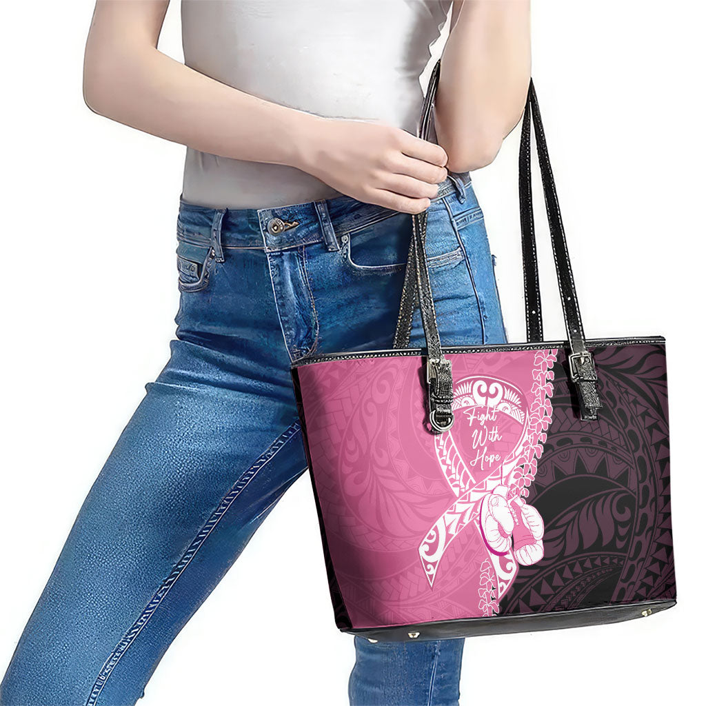 Polynesia Breast Cancer Awareness Leather Tote Bag Fight With Hope Pink Ribbon Boxing Gloves LT14 - Polynesian Pride