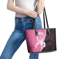 Polynesia Breast Cancer Awareness Leather Tote Bag Fight With Hope Pink Ribbon Boxing Gloves LT14 - Polynesian Pride