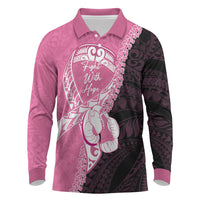 Personalised Polynesia Breast Cancer Awareness Long Sleeve Polo Shirt Fight With Hope Pink Ribbon Boxing Gloves LT14 Pink - Polynesian Pride