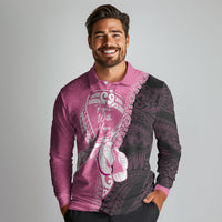 Personalised Polynesia Breast Cancer Awareness Long Sleeve Polo Shirt Fight With Hope Pink Ribbon Boxing Gloves LT14 - Polynesian Pride