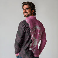 Personalised Polynesia Breast Cancer Awareness Long Sleeve Polo Shirt Fight With Hope Pink Ribbon Boxing Gloves LT14 - Polynesian Pride