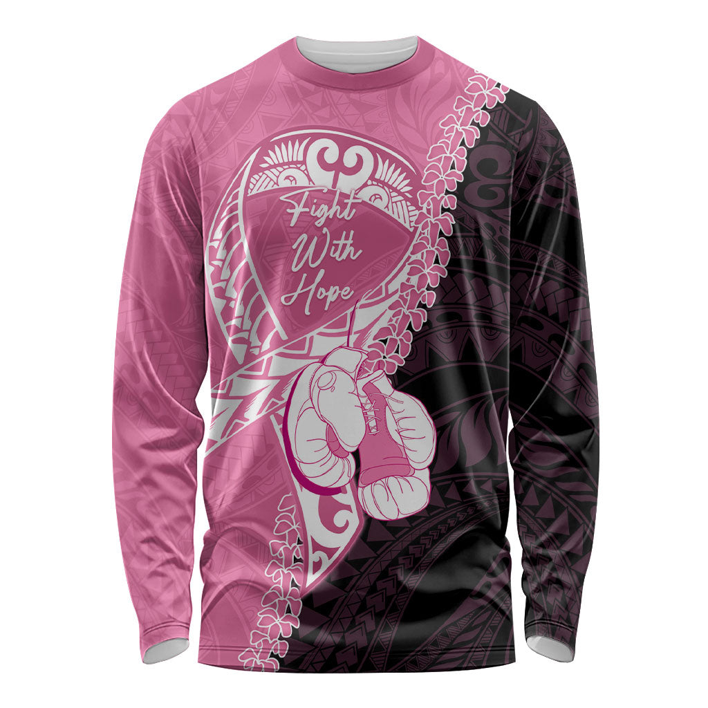 Personalised Polynesia Breast Cancer Awareness Long Sleeve Shirt Fight With Hope Pink Ribbon Boxing Gloves LT14 Unisex Pink - Polynesian Pride