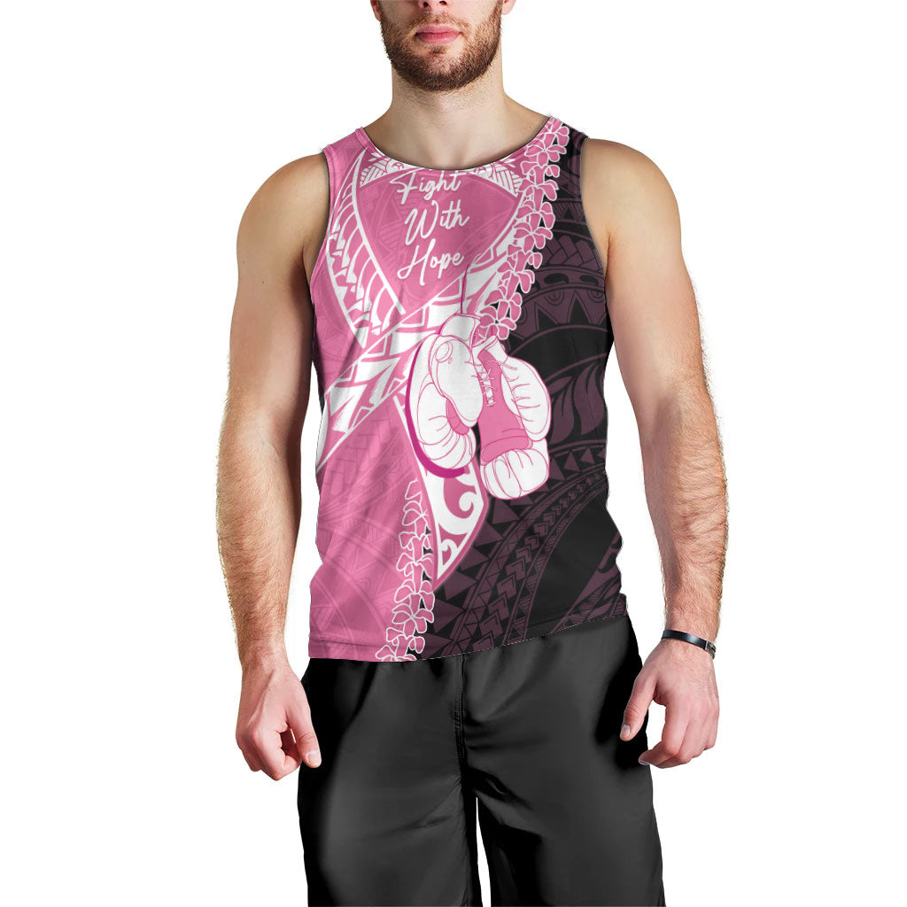 Personalised Polynesia Breast Cancer Awareness Men Tank Top Fight With Hope Pink Ribbon Boxing Gloves LT14 - Polynesian Pride