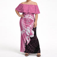 Personalised Polynesia Breast Cancer Awareness Off Shoulder Maxi Dress Fight With Hope Pink Ribbon Boxing Gloves LT14 Women Pink - Polynesian Pride