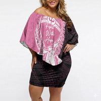 Personalised Polynesia Breast Cancer Awareness Off Shoulder Short Dress Fight With Hope Pink Ribbon Boxing Gloves LT14 Women Pink - Polynesian Pride