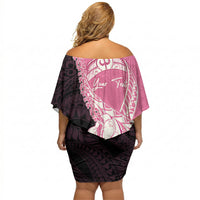 Personalised Polynesia Breast Cancer Awareness Off Shoulder Short Dress Fight With Hope Pink Ribbon Boxing Gloves LT14 - Polynesian Pride