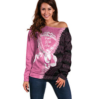 Personalised Polynesia Breast Cancer Awareness Off Shoulder Sweater Fight With Hope Pink Ribbon Boxing Gloves LT14 Women Pink - Polynesian Pride
