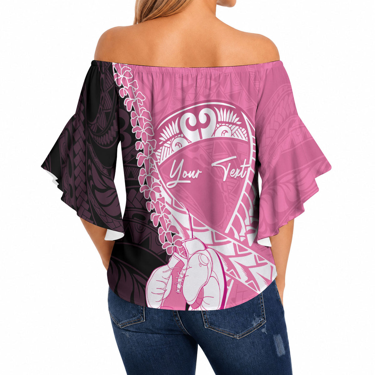 Personalised Polynesia Breast Cancer Awareness Off Shoulder Wrap Waist Top Fight With Hope Pink Ribbon Boxing Gloves LT14 - Polynesian Pride
