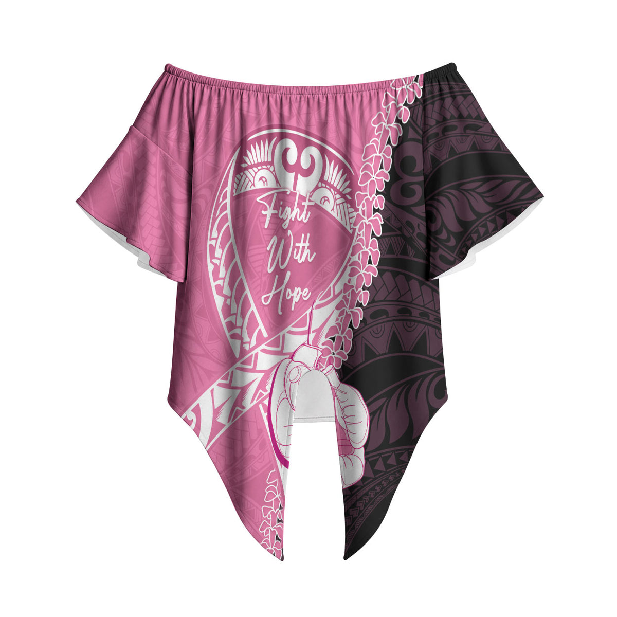Personalised Polynesia Breast Cancer Awareness Off Shoulder Wrap Waist Top Fight With Hope Pink Ribbon Boxing Gloves LT14 - Polynesian Pride