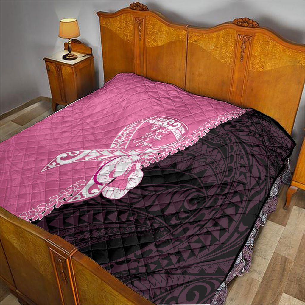 Polynesia Breast Cancer Awareness Quilt Fight With Hope Pink Ribbon Boxing Gloves LT14 - Polynesian Pride