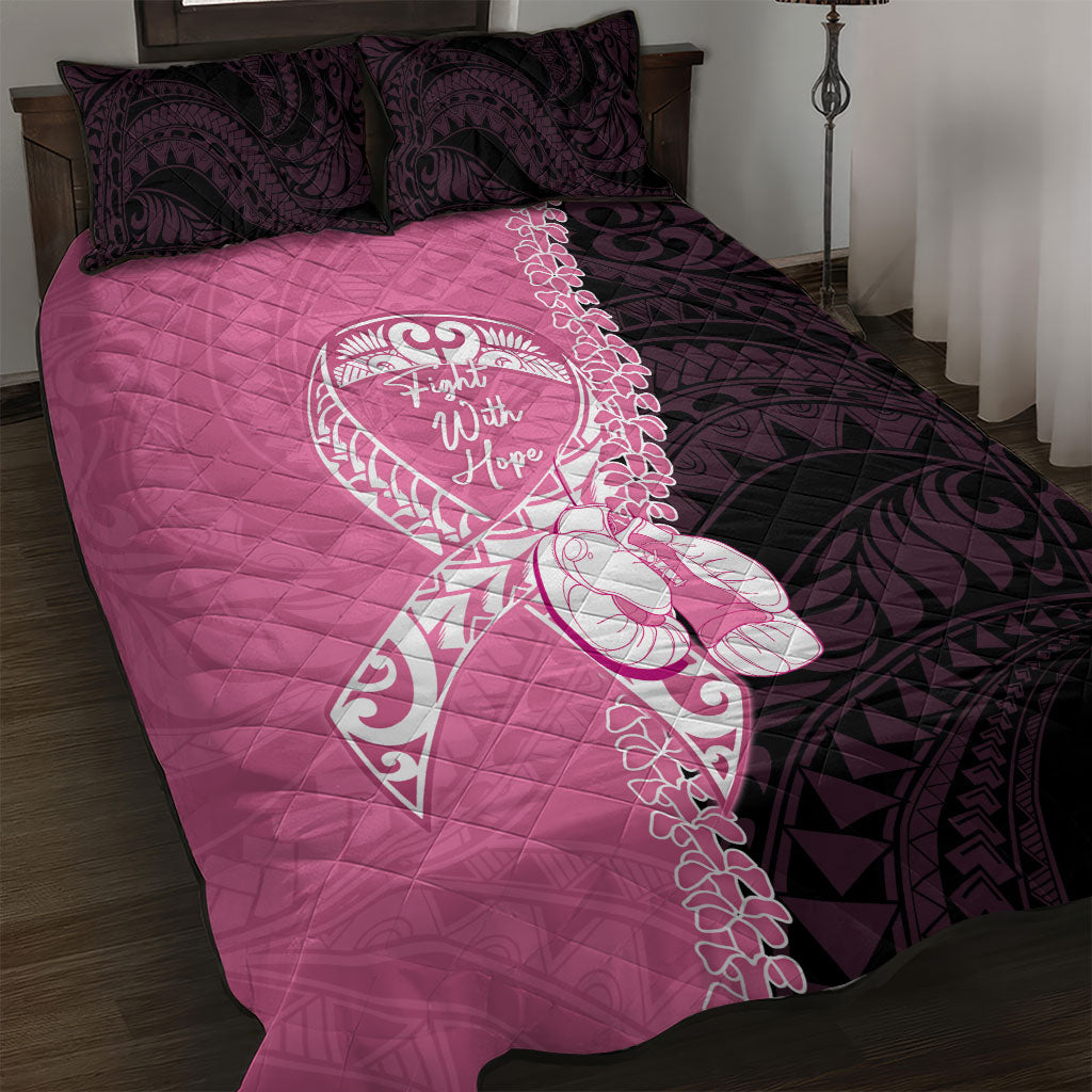 Polynesia Breast Cancer Awareness Quilt Bed Set Fight With Hope Pink Ribbon Boxing Gloves LT14 Pink - Polynesian Pride