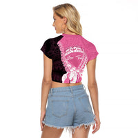Personalised Polynesia Breast Cancer Awareness Raglan Cropped T Shirt Fight With Hope Pink Ribbon Boxing Gloves LT14 - Polynesian Pride