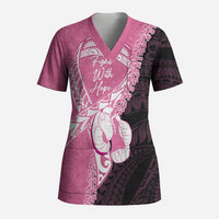 Personalised Polynesia Breast Cancer Awareness Scrub Top Fight With Hope Pink Ribbon Boxing Gloves LT14 Adult Pink - Polynesian Pride