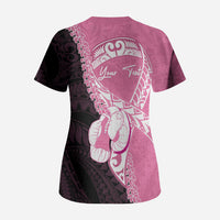 Personalised Polynesia Breast Cancer Awareness Scrub Top Fight With Hope Pink Ribbon Boxing Gloves LT14 - Polynesian Pride