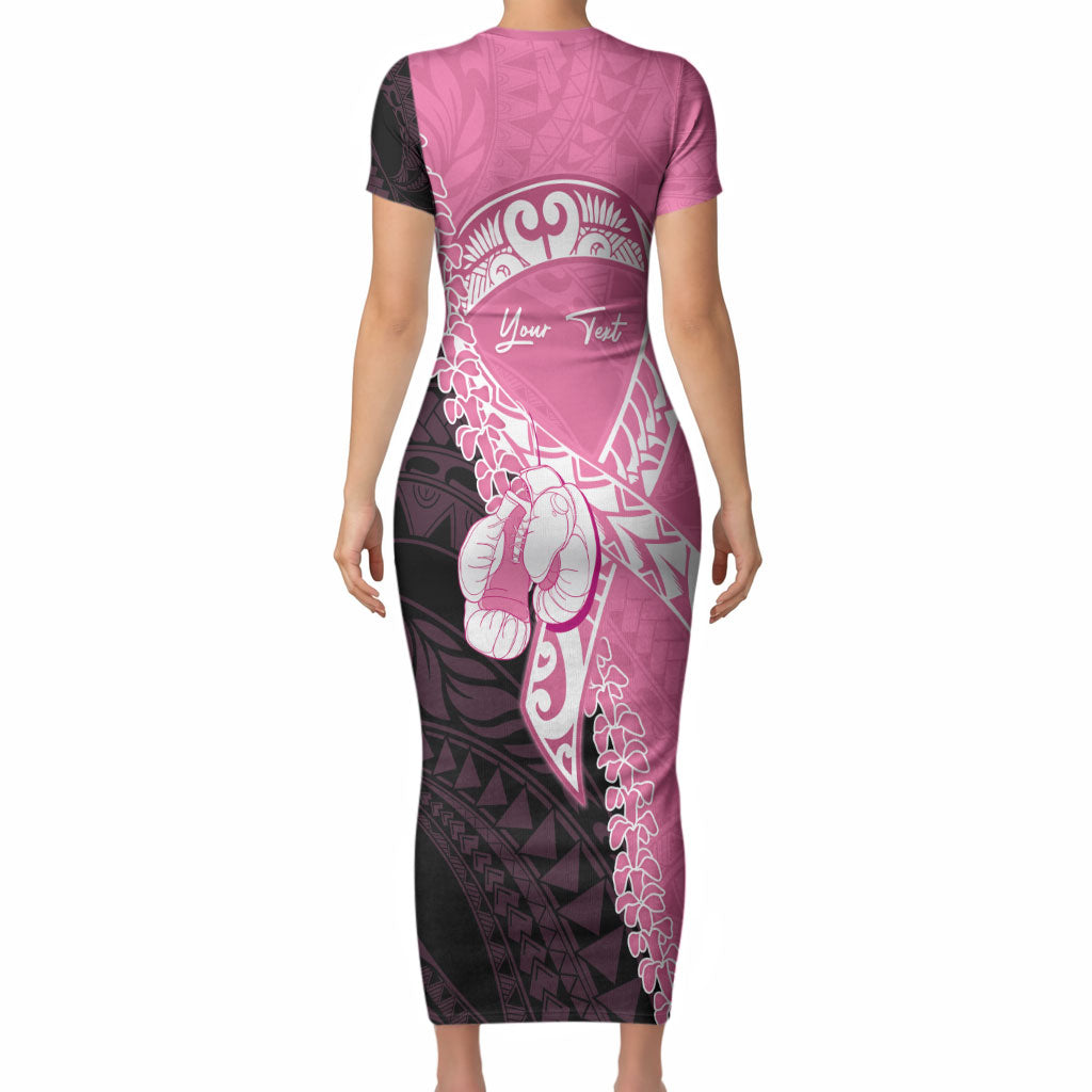 Personalised Polynesia Breast Cancer Awareness Short Sleeve Bodycon Dress Fight With Hope Pink Ribbon Boxing Gloves LT14 - Polynesian Pride