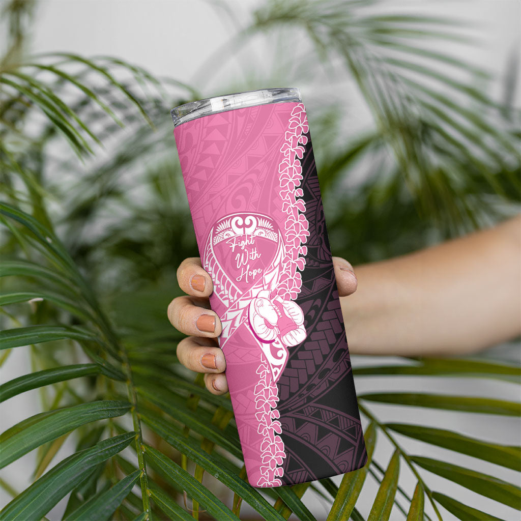 Personalised Polynesia Breast Cancer Awareness Skinny Tumbler Fight With Hope Pink Ribbon Boxing Gloves LT14 - Polynesian Pride