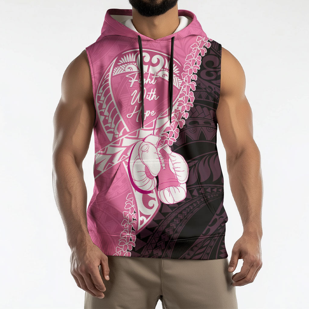 Personalised Polynesia Breast Cancer Awareness Sleeveless Hoodie Fight With Hope Pink Ribbon Boxing Gloves LT14 - Polynesian Pride