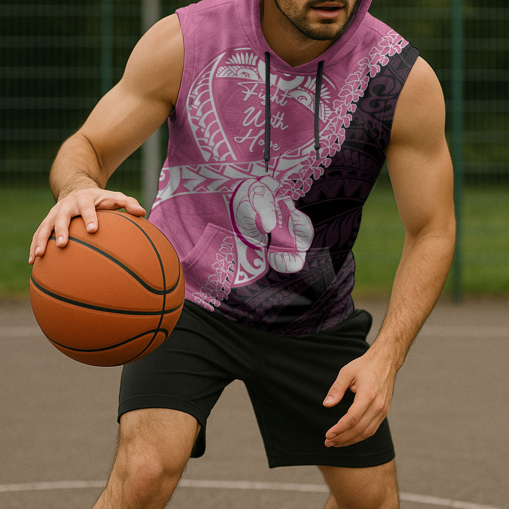 Personalised Polynesia Breast Cancer Awareness Sleeveless Hoodie Fight With Hope Pink Ribbon Boxing Gloves LT14 - Polynesian Pride