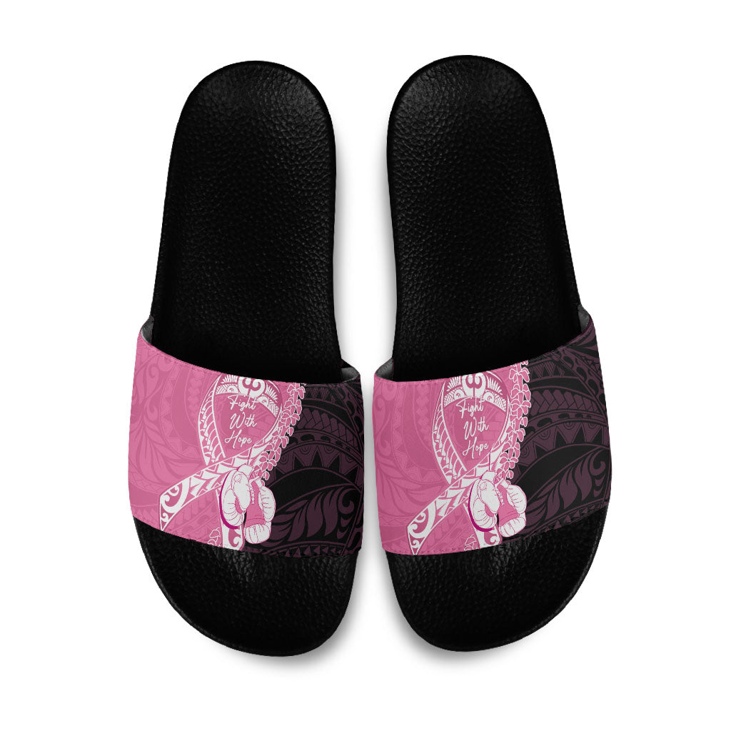 Polynesia Breast Cancer Awareness Slide Sandals Fight With Hope Pink Ribbon Boxing Gloves LT14 Pink - Polynesian Pride