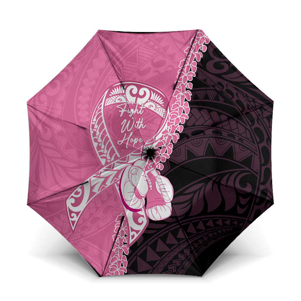 Polynesia Breast Cancer Awareness Umbrella Fight With Hope Pink Ribbon Boxing Gloves LT14 One Size Folded 11.42 inch Opened Diameter 37.4 inch Pink - Polynesian Pride