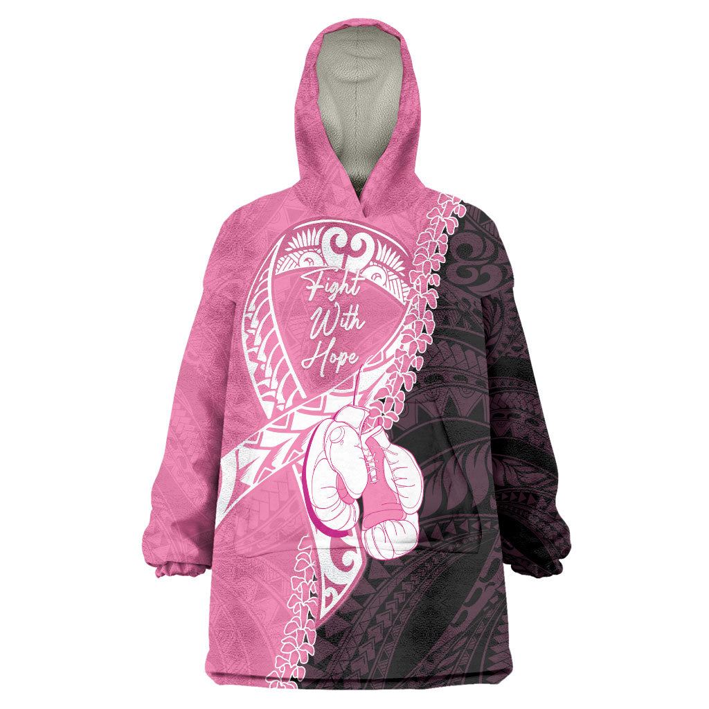 Personalised Polynesia Breast Cancer Awareness Wearable Blanket Hoodie Fight With Hope Pink Ribbon Boxing Gloves LT14 One Size Pink - Polynesian Pride