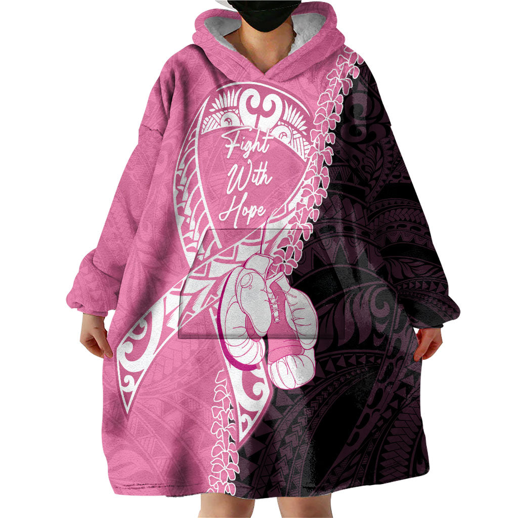 Personalised Polynesia Breast Cancer Awareness Wearable Blanket Hoodie Fight With Hope Pink Ribbon Boxing Gloves LT14 - Polynesian Pride