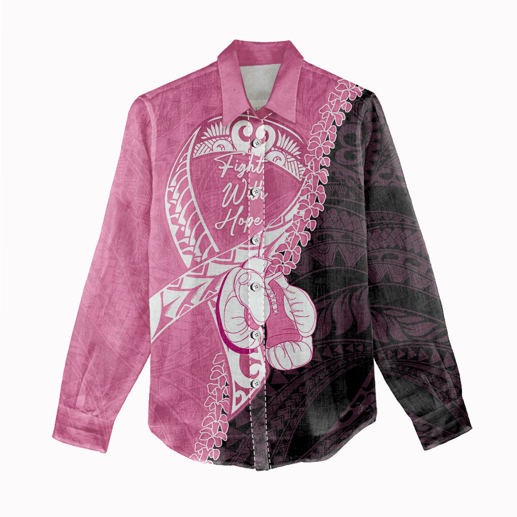 Personalised Polynesia Breast Cancer Awareness Women Casual Shirt Fight With Hope Pink Ribbon Boxing Gloves LT14 - Polynesian Pride