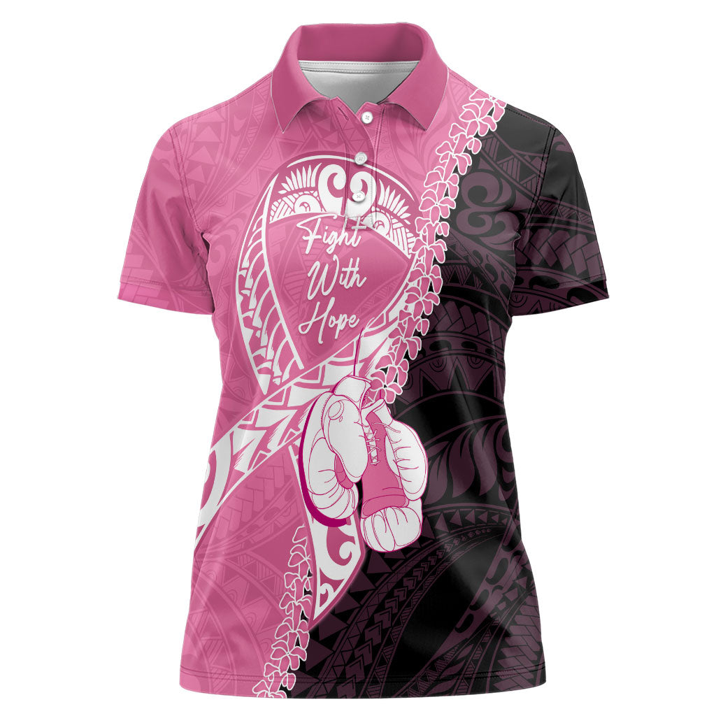 Personalised Polynesia Breast Cancer Awareness Women Polo Shirt Fight With Hope Pink Ribbon Boxing Gloves LT14 Female Pink - Polynesian Pride