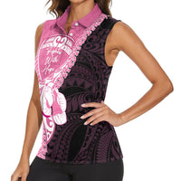Personalised Polynesia Breast Cancer Awareness Women Sleeveless Polo Shirt Fight With Hope Pink Ribbon Boxing Gloves LT14 - Polynesian Pride
