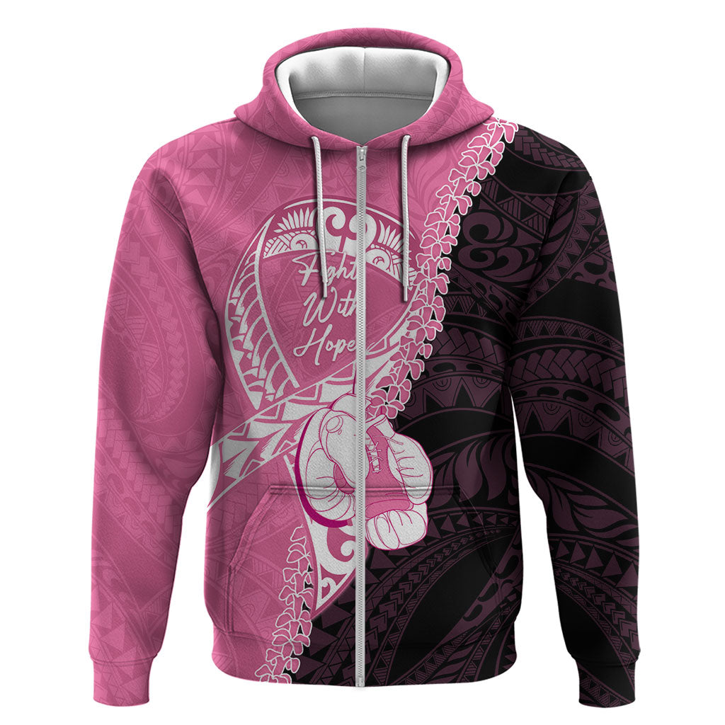 Personalised Polynesia Breast Cancer Awareness Zip Hoodie Fight With Hope Pink Ribbon Boxing Gloves LT14 Zip Hoodie Pink - Polynesian Pride