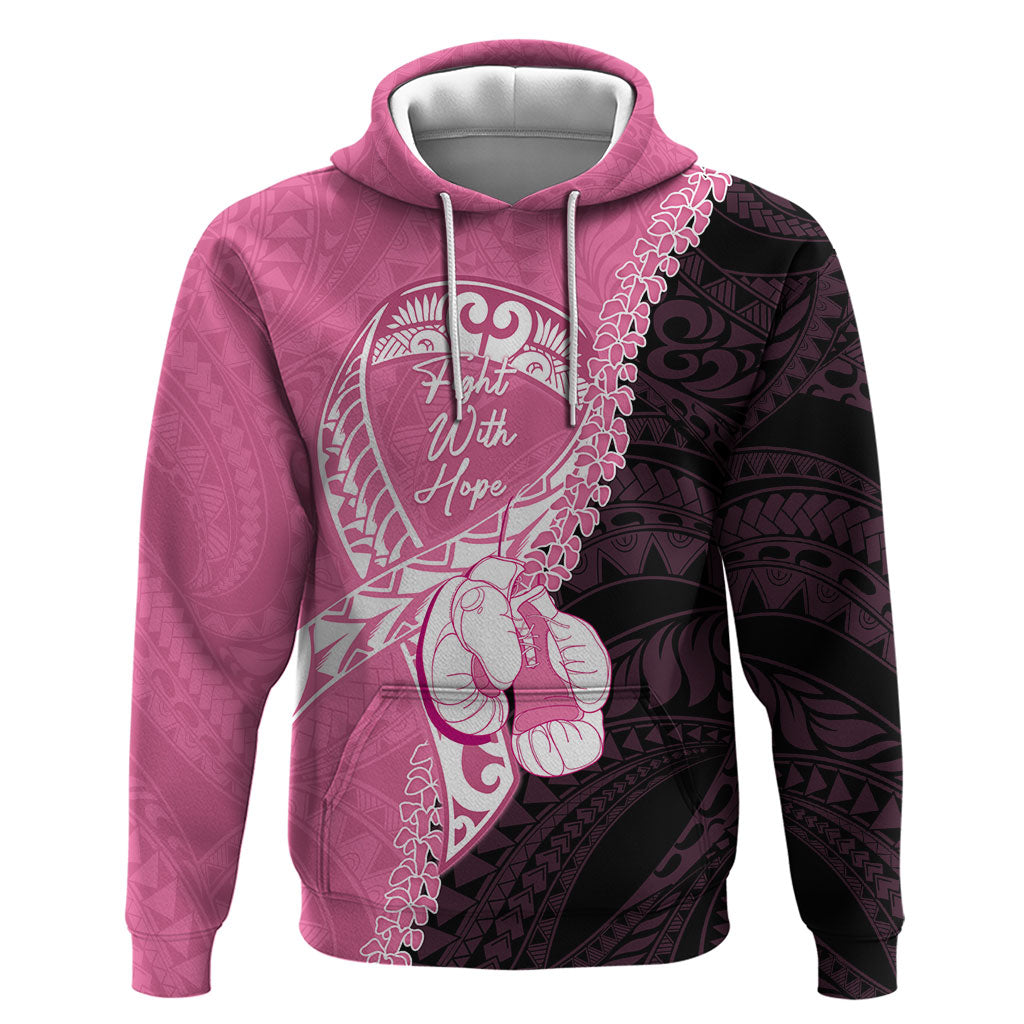 Personalised Polynesia Breast Cancer Awareness Zip Hoodie Fight With Hope Pink Ribbon Boxing Gloves LT14 Pullover Hoodie Pink - Polynesian Pride