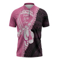 Personalised Polynesia Breast Cancer Awareness Zipper Polo Shirt Fight With Hope Pink Ribbon Boxing Gloves LT14 Pink - Polynesian Pride