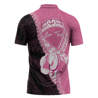 Personalised Polynesia Breast Cancer Awareness Zipper Polo Shirt Fight With Hope Pink Ribbon Boxing Gloves LT14 - Polynesian Pride
